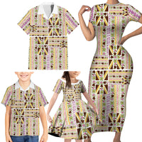 Hawaii Lokelani Pikake Lei Family Matching Short Sleeve Bodycon Dress and Hawaiian Shirt Hawaiian Flag Motif LT9 - Polynesian Pride