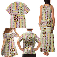 Hawaii Lokelani Pikake Lei Family Matching Tank Maxi Dress and Hawaiian Shirt Hawaiian Flag Motif LT9 - Polynesian Pride