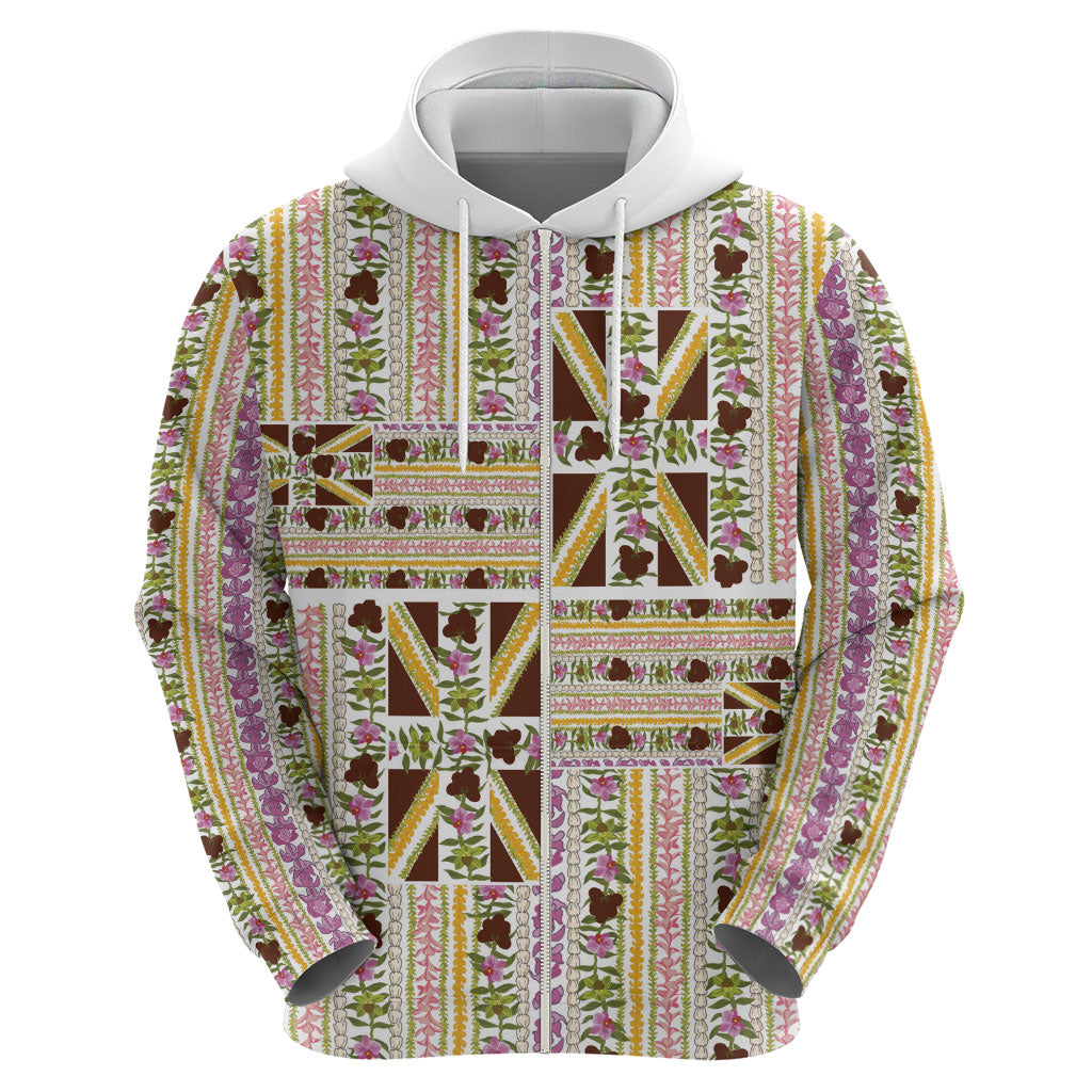 Hawaii Lokelani Pikake Lei Hoodie Hawaiian Flag Motif