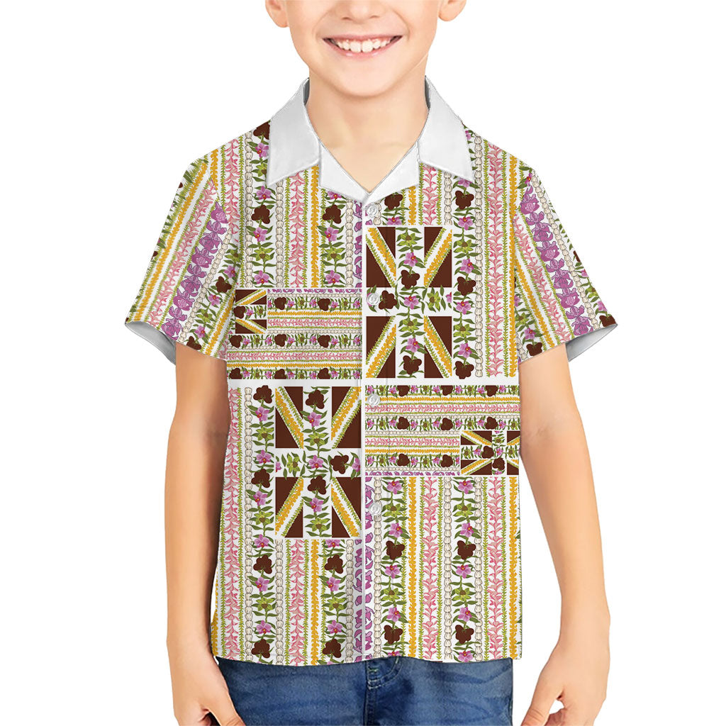 Hawaii Lokelani Pikake Lei Kid Hawaiian Shirt Hawaiian Flag Motif