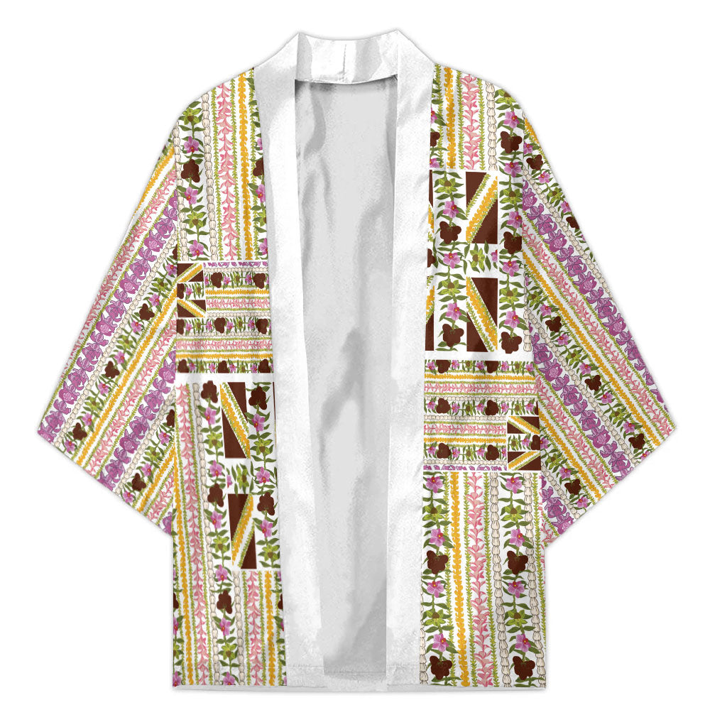 Hawaii Lokelani Pikake Lei Kimono Hawaiian Flag Motif