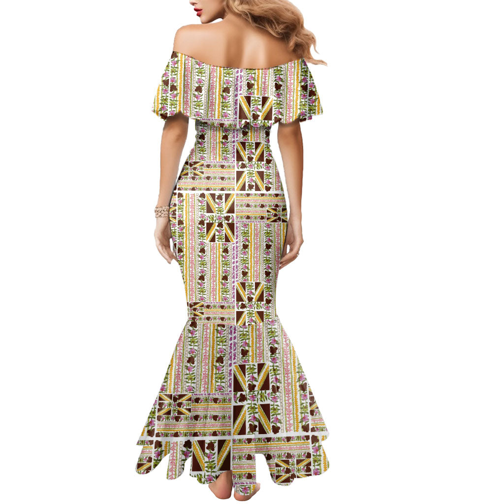Hawaii Lokelani Pikake Lei Mermaid Dress Hawaiian Flag Motif