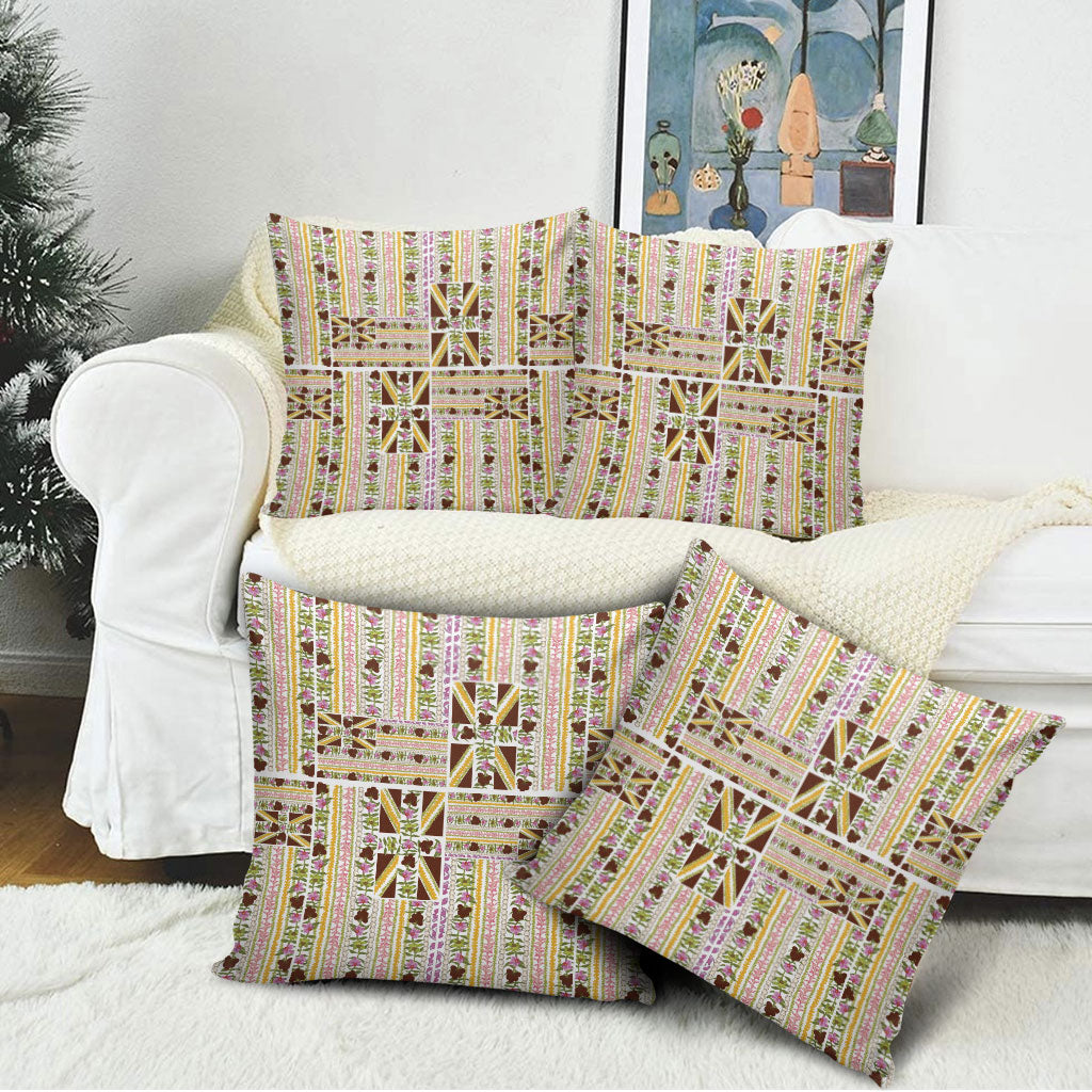 Hawaii Lokelani Pikake Lei Pillow Cover Hawaiian Flag Motif