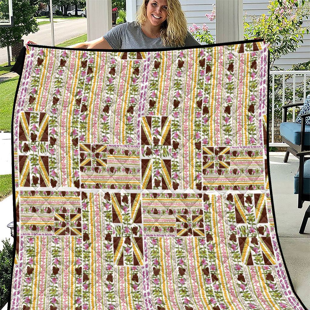 Hawaii Lokelani Pikake Lei Quilt Hawaiian Flag Motif