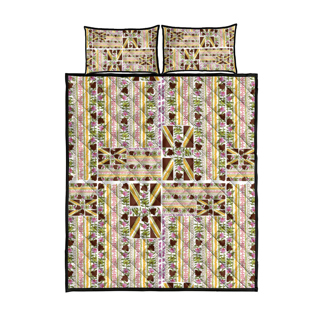 Hawaii Lokelani Pikake Lei Quilt Bed Set Hawaiian Flag Motif