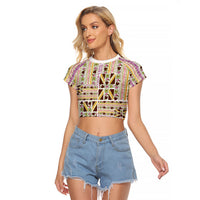Hawaii Lokelani Pikake Lei Raglan Cropped T Shirt Hawaiian Flag Motif