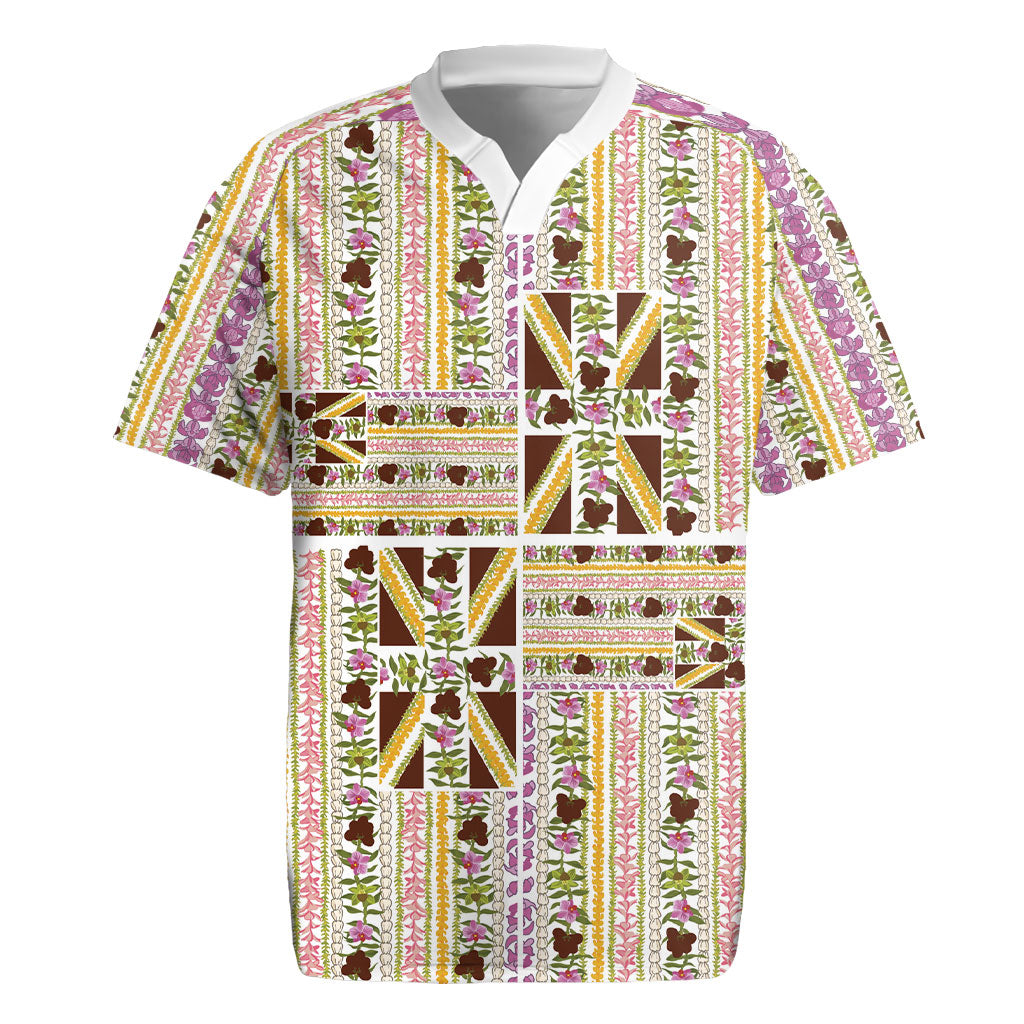 Hawaii Lokelani Pikake Lei Rugby Jersey Hawaiian Flag Motif