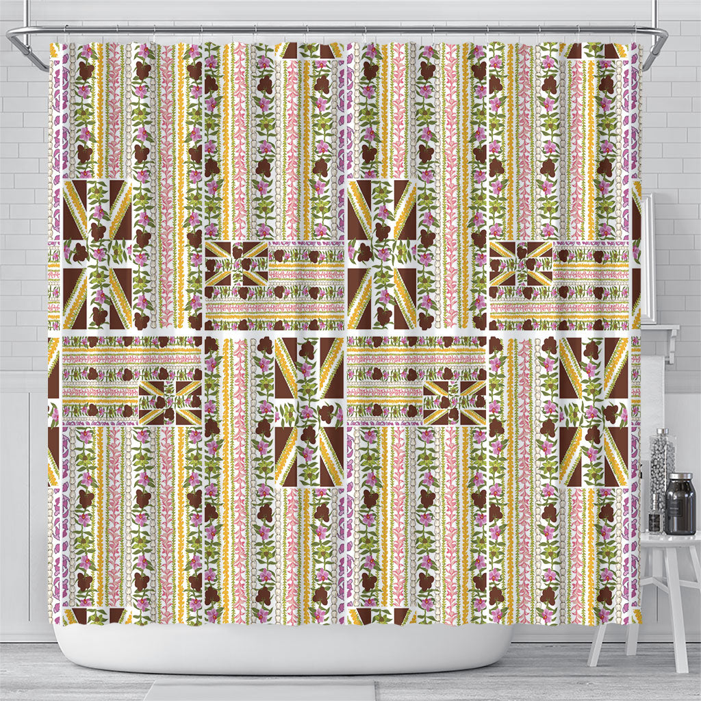 Hawaii Lokelani Pikake Lei Shower Curtain Hawaiian Flag Motif