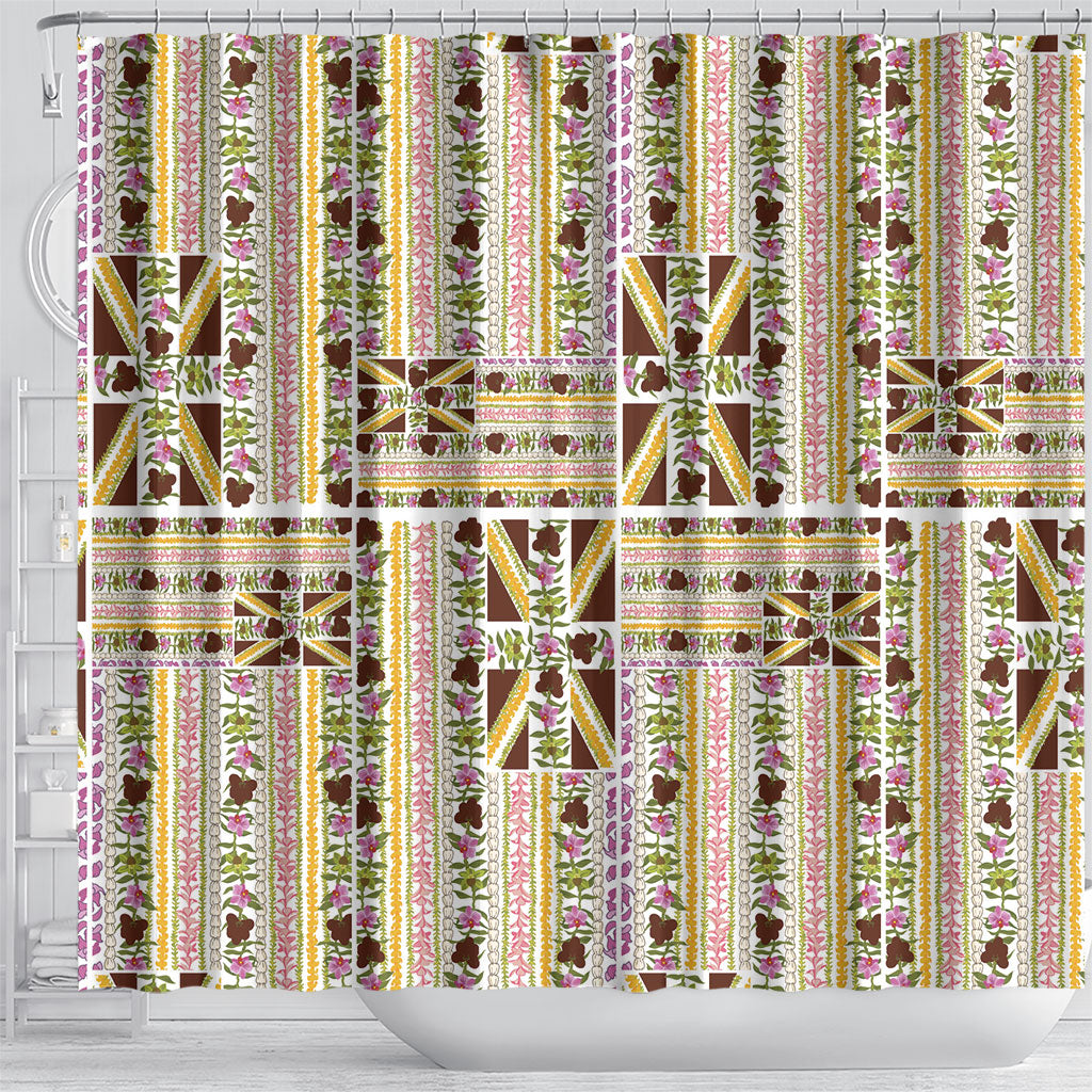 Hawaii Lokelani Pikake Lei Shower Curtain Hawaiian Flag Motif