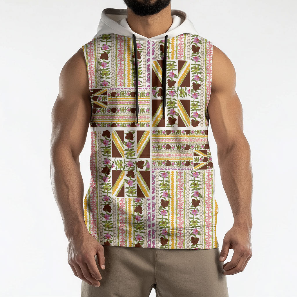 Hawaii Lokelani Pikake Lei Sleeveless Hoodie Hawaiian Flag Motif