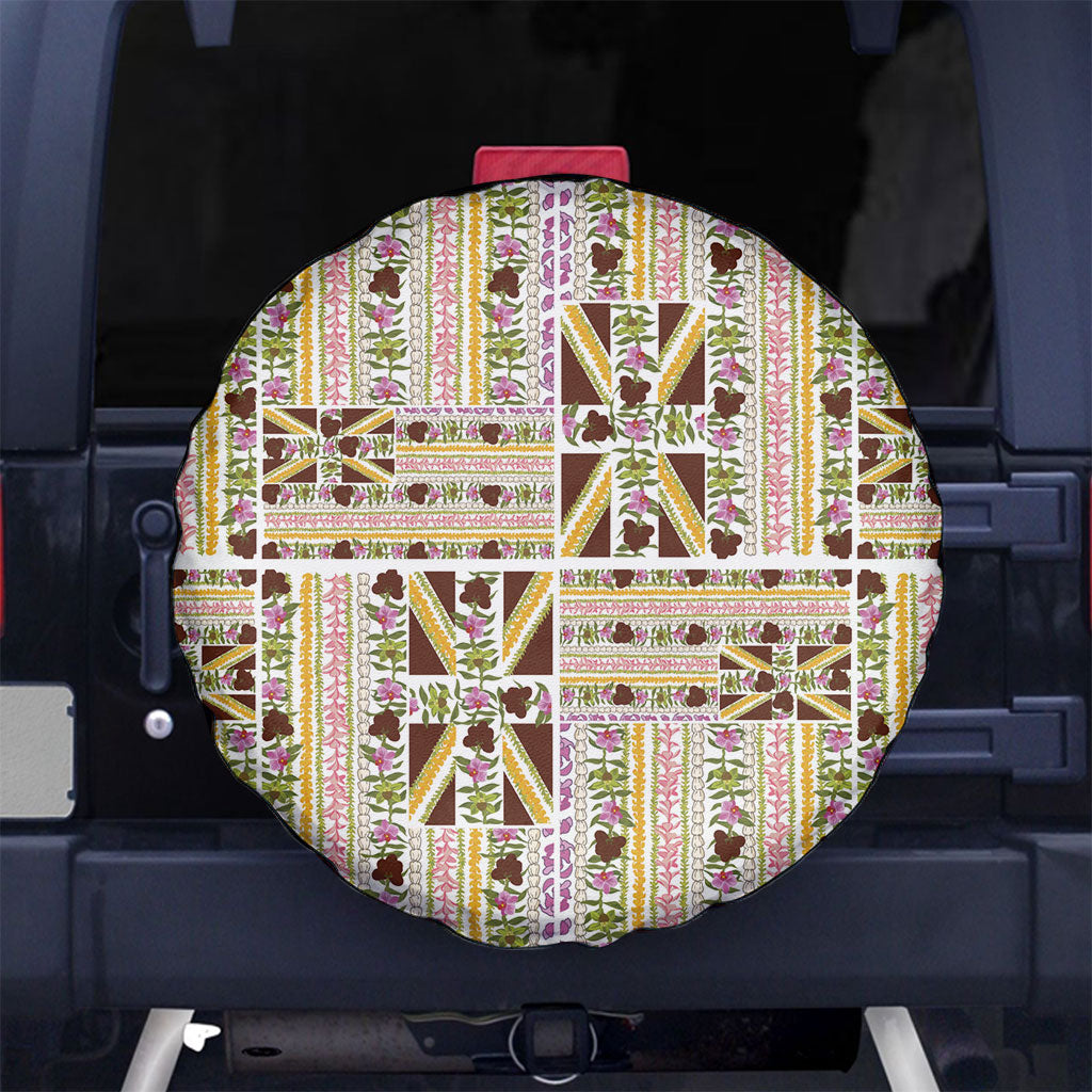 Hawaii Lokelani Pikake Lei Spare Tire Cover Hawaiian Flag Motif