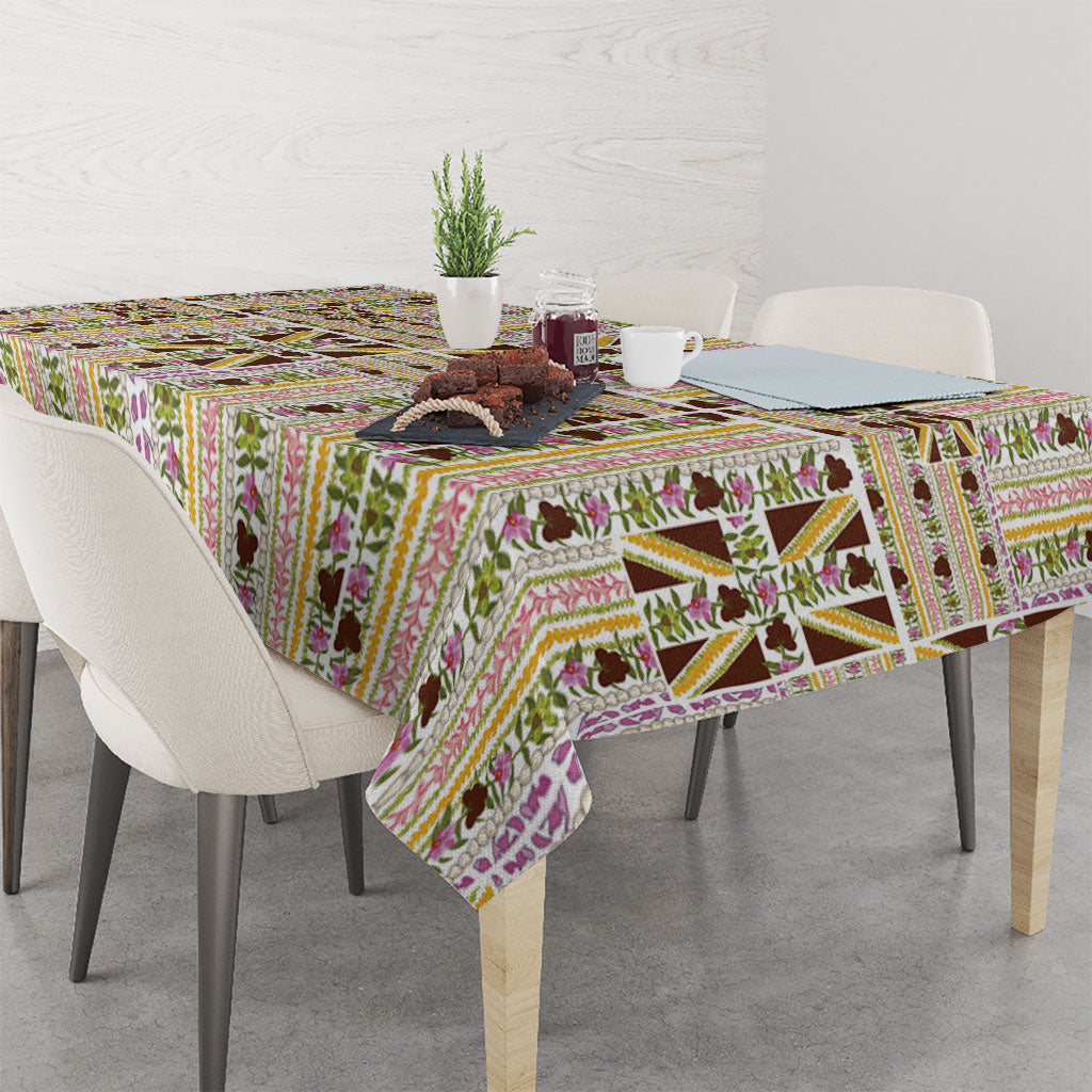 Hawaii Lokelani Pikake Lei Tablecloth Hawaiian Flag Motif LT9 - Polynesian Pride