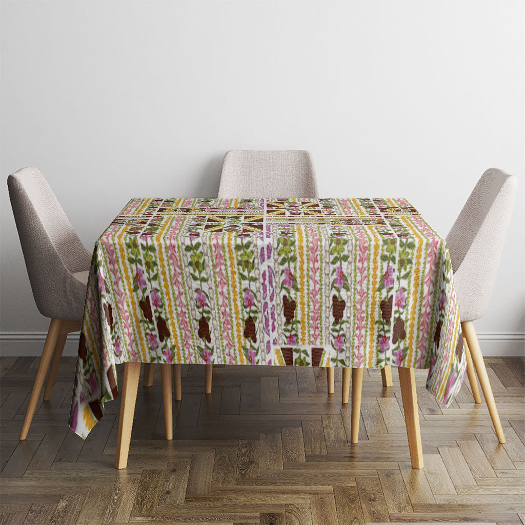 Hawaii Lokelani Pikake Lei Tablecloth Hawaiian Flag Motif LT9 - Polynesian Pride