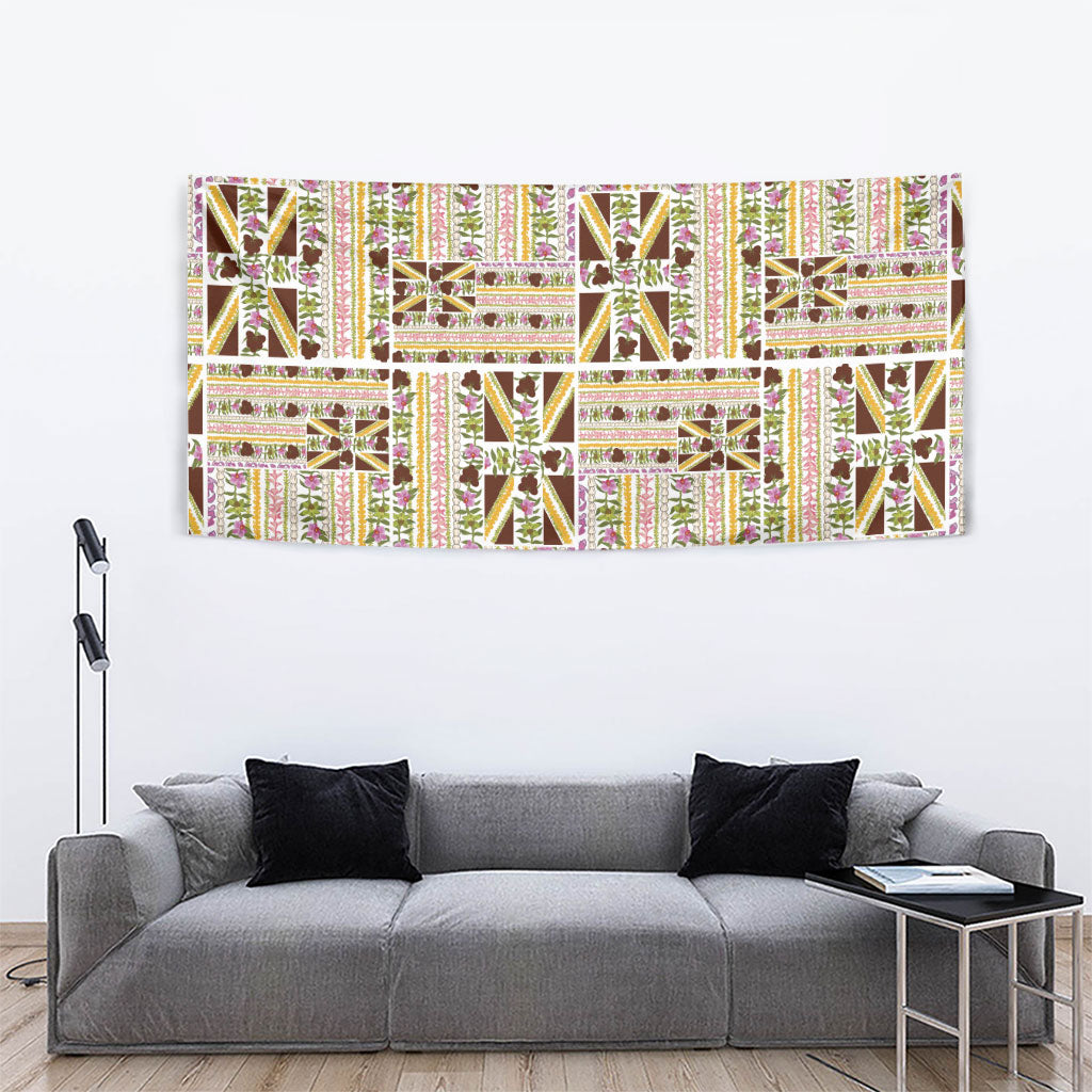 Hawaii Lokelani Pikake Lei Tapestry Hawaiian Flag Motif LT9 - Polynesian Pride