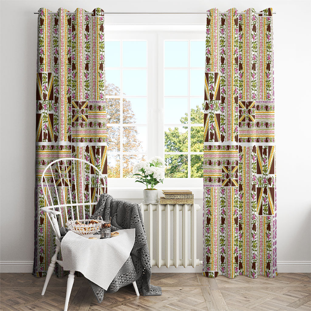 Hawaii Lokelani Pikake Lei Window Curtain Hawaiian Flag Motif