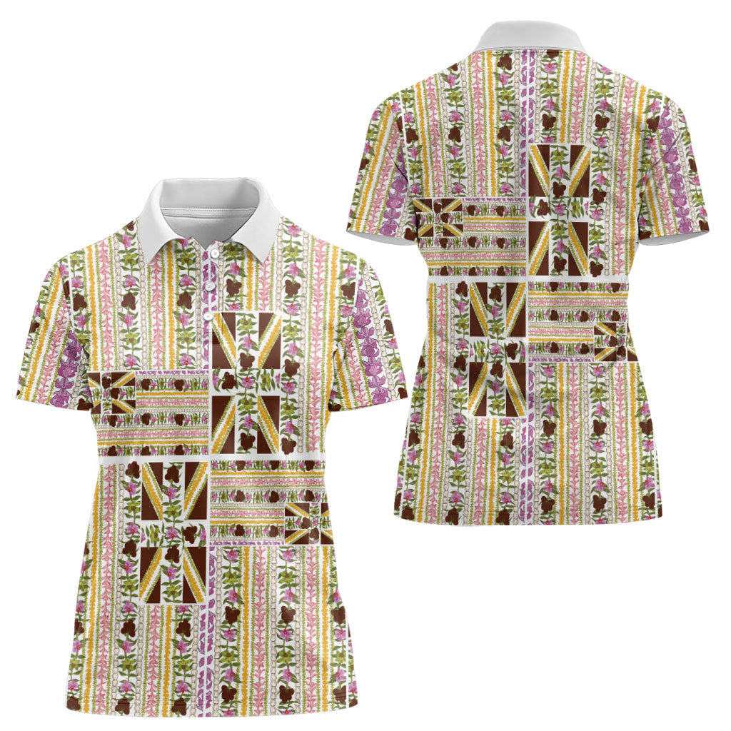 Hawaii Lokelani Pikake Lei Women Polo Shirt Hawaiian Flag Motif LT9 - Polynesian Pride