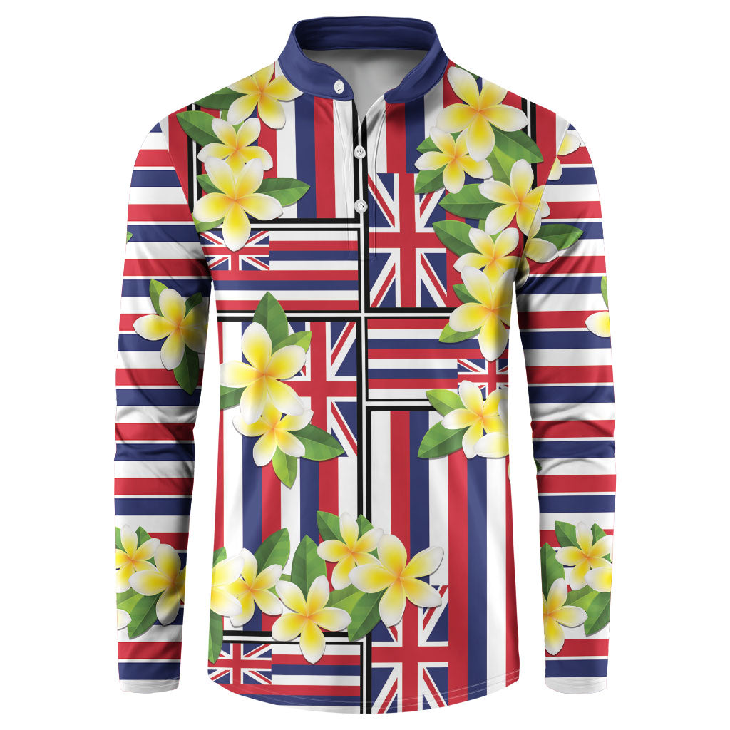 Hawaii Plumeria Lei Button Sweatshirt Hawaiian Flag Motif
