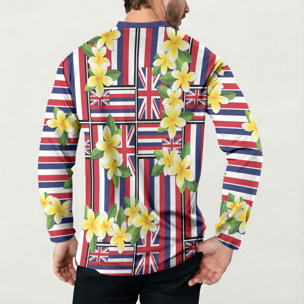 Hawaii Plumeria Lei Button Sweatshirt Hawaiian Flag Motif LT9 - Polynesian Pride