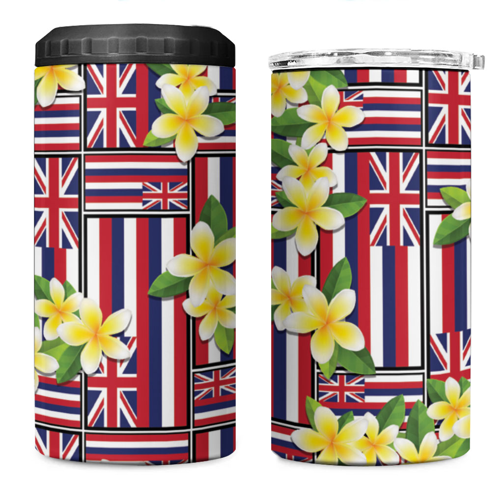 Hawaii Plumeria Lei 4 in 1 Can Cooler Tumbler Hawaiian Flag Motif LT9 One Size: 16 oz Red - Polynesian Pride