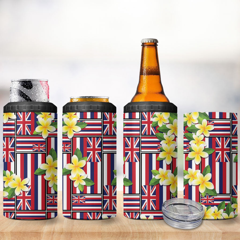 Hawaii Plumeria Lei 4 in 1 Can Cooler Tumbler Hawaiian Flag Motif LT9 - Polynesian Pride