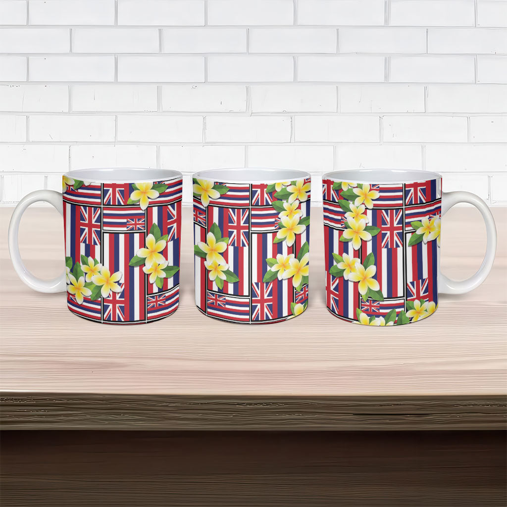 Hawaii Plumeria Lei Ceramic Mug Hawaiian Flag Motif