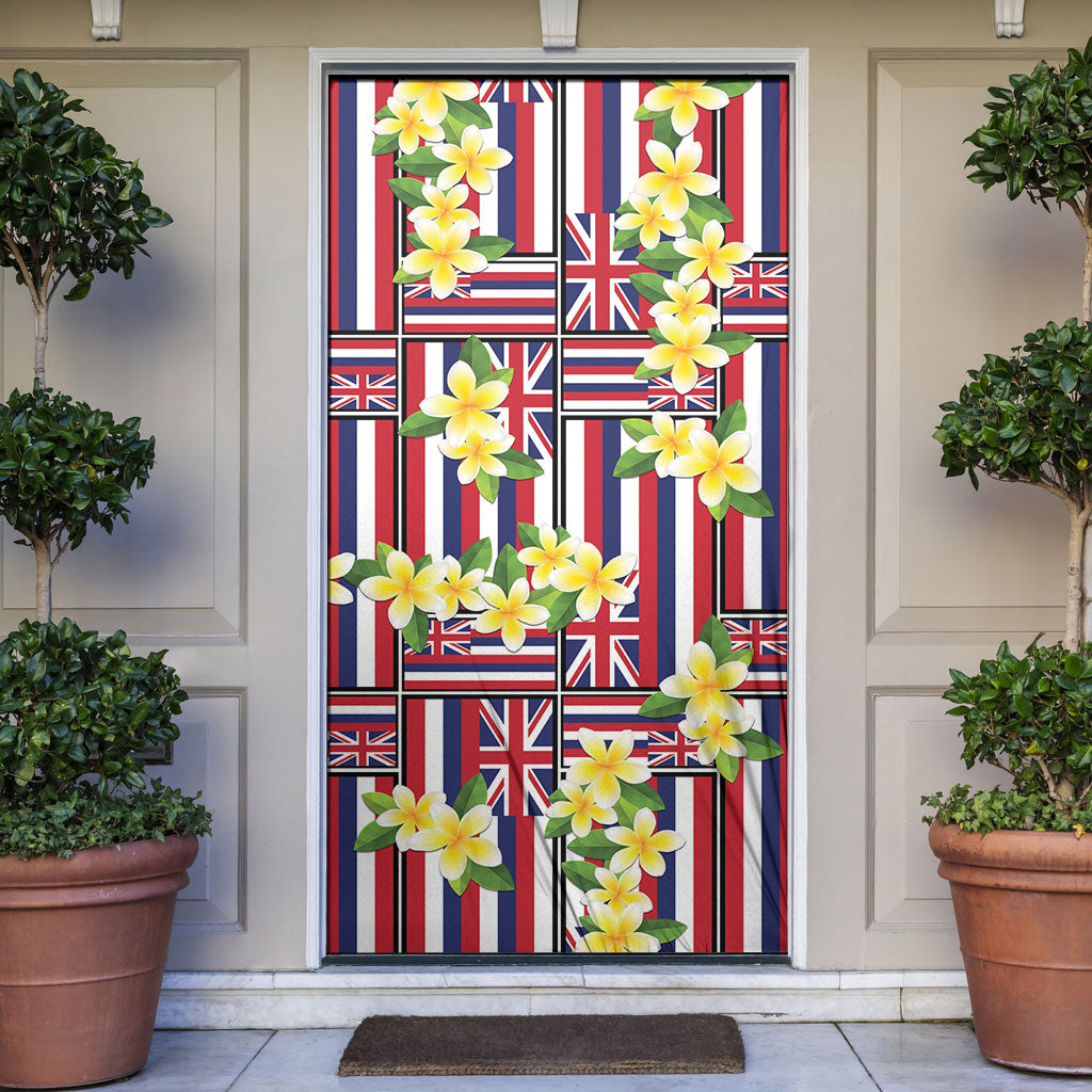 Hawaii Plumeria Lei Door Cover Hawaiian Flag Motif LT9 Red - Polynesian Pride