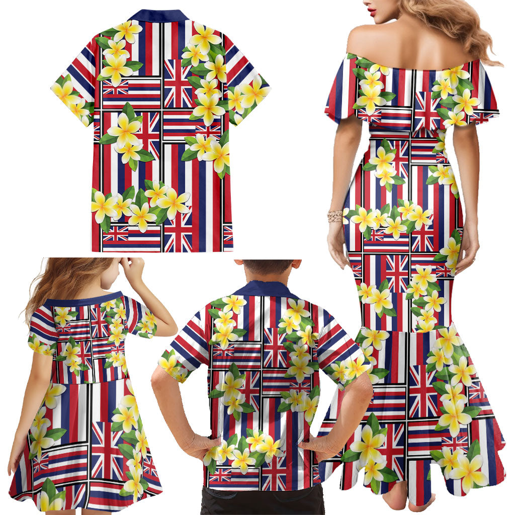 Hawaii Plumeria Lei Family Matching Mermaid Dress and Hawaiian Shirt Hawaiian Flag Motif LT9 - Polynesian Pride