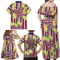 Hawaii Plumeria Lei Family Matching Off Shoulder Maxi Dress and Hawaiian Shirt Hawaiian Flag Motif LT9 - Polynesian Pride