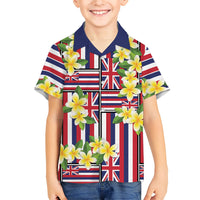Hawaii Plumeria Lei Family Matching Off Shoulder Short Dress and Hawaiian Shirt Hawaiian Flag Motif LT9 Son's Shirt Red - Polynesian Pride