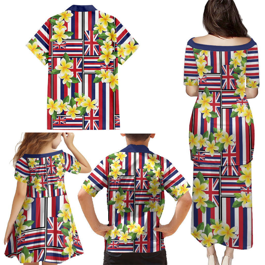 Hawaii Plumeria Lei Family Matching Puletasi and Hawaiian Shirt Hawaiian Flag Motif LT9 - Polynesian Pride