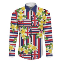 Hawaii Plumeria Lei Family Matching Puletasi and Hawaiian Shirt Hawaiian Flag Motif LT9 Dad's Shirt - Long Sleeve Red - Polynesian Pride