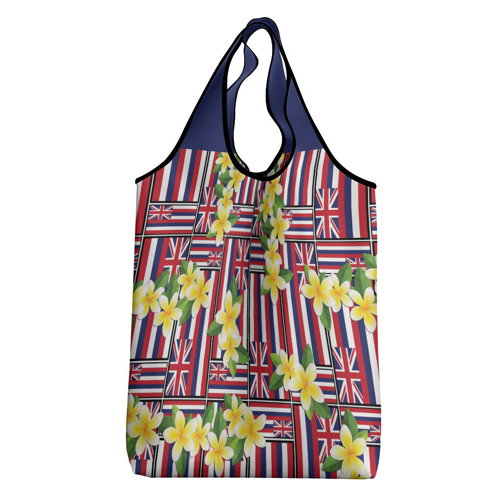 Hawaii Plumeria Lei Grocery Bag Hawaiian Flag Motif