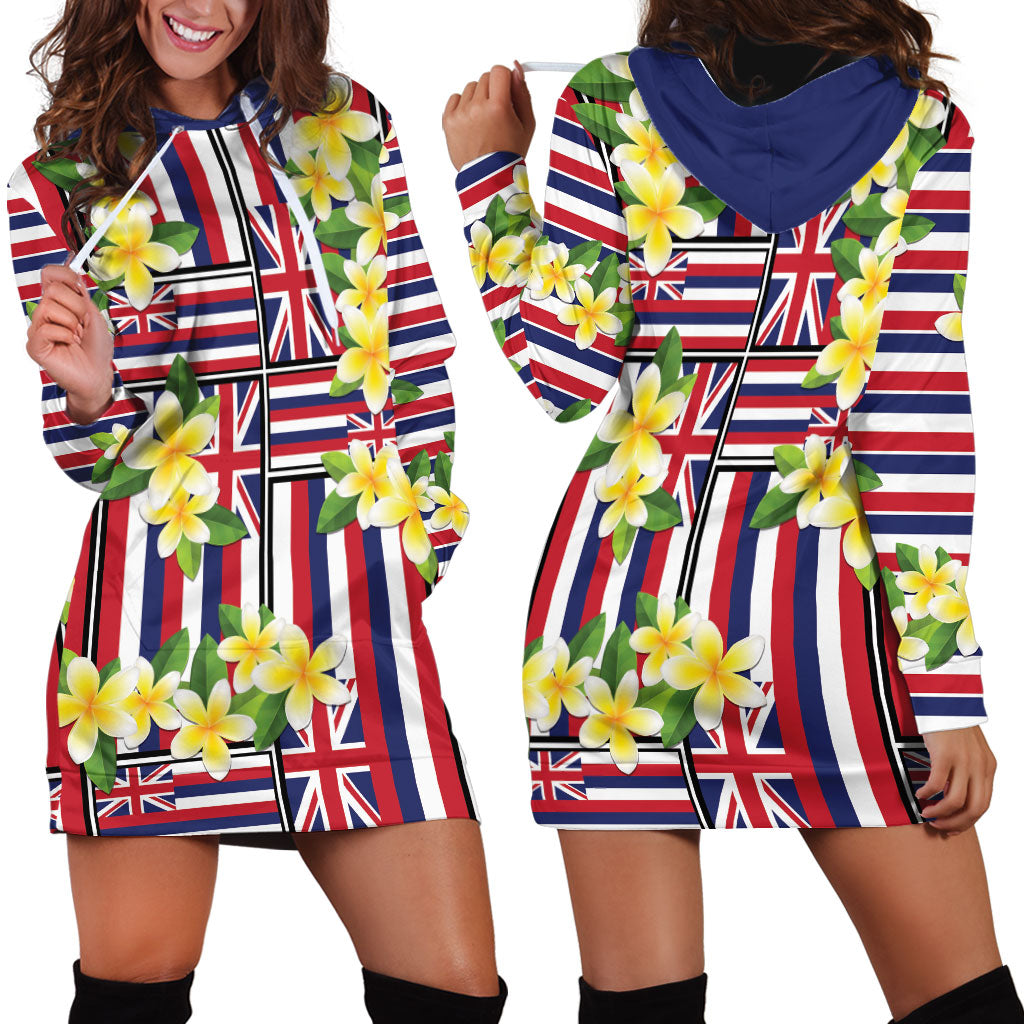 Hawaii Plumeria Lei Hoodie Dress Hawaiian Flag Motif LT9 - Polynesian Pride