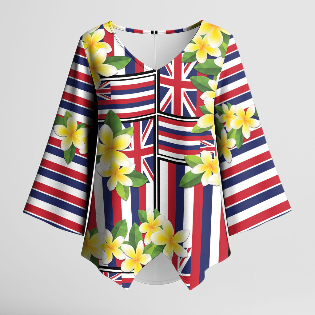 Hawaii Plumeria Lei Kimono Sleeve Blouse Hawaiian Flag Motif