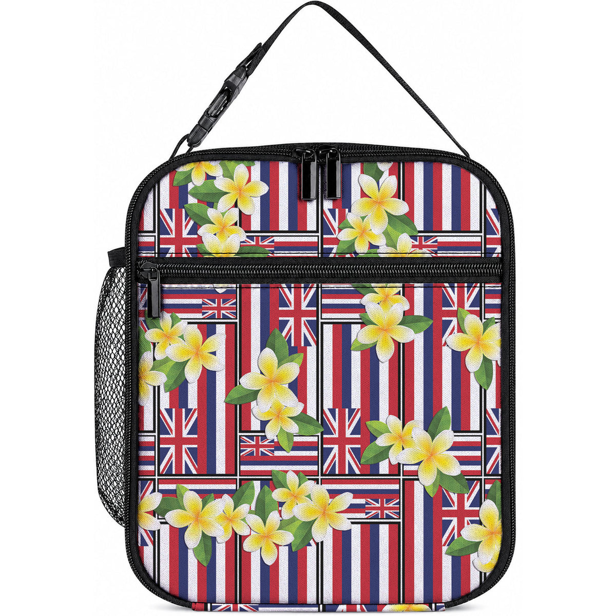Hawaii Plumeria Lei Lunch Bag Hawaiian Flag Motif LT9 10.2 × 8.3 × 4.3 inch Red - Polynesian Pride