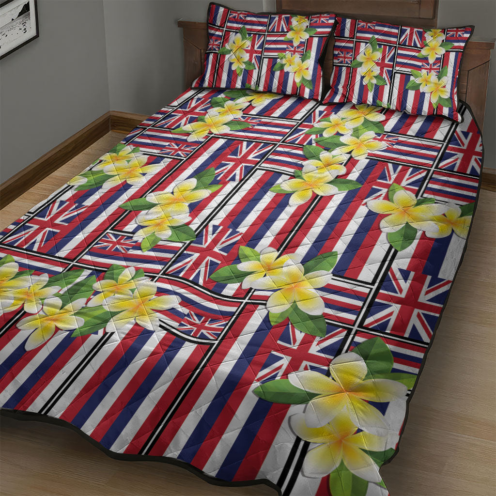 Hawaii Plumeria Lei Quilt Bed Set Hawaiian Flag Motif