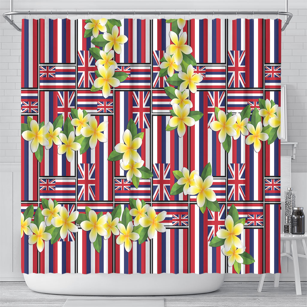 Hawaii Plumeria Lei Shower Curtain Hawaiian Flag Motif LT9 - Polynesian Pride