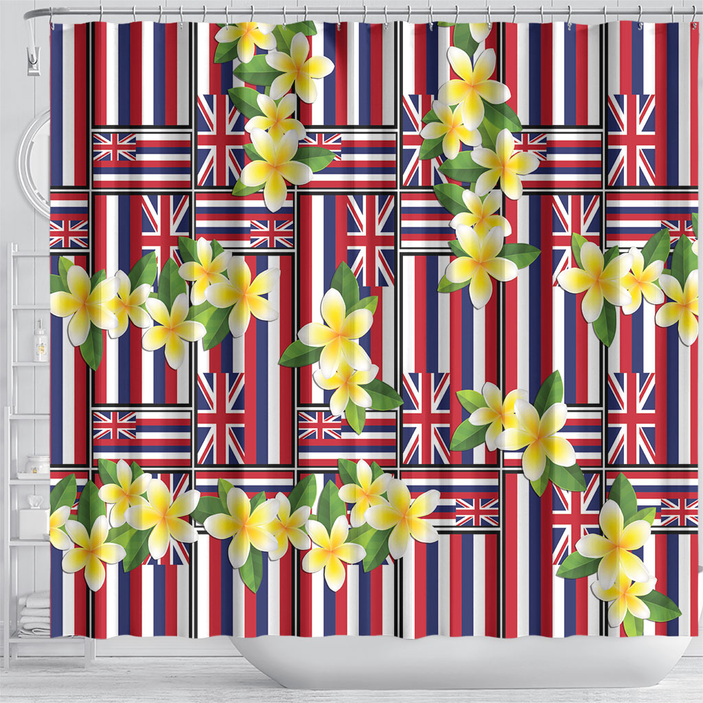 Hawaii Plumeria Lei Shower Curtain Hawaiian Flag Motif LT9 - Polynesian Pride