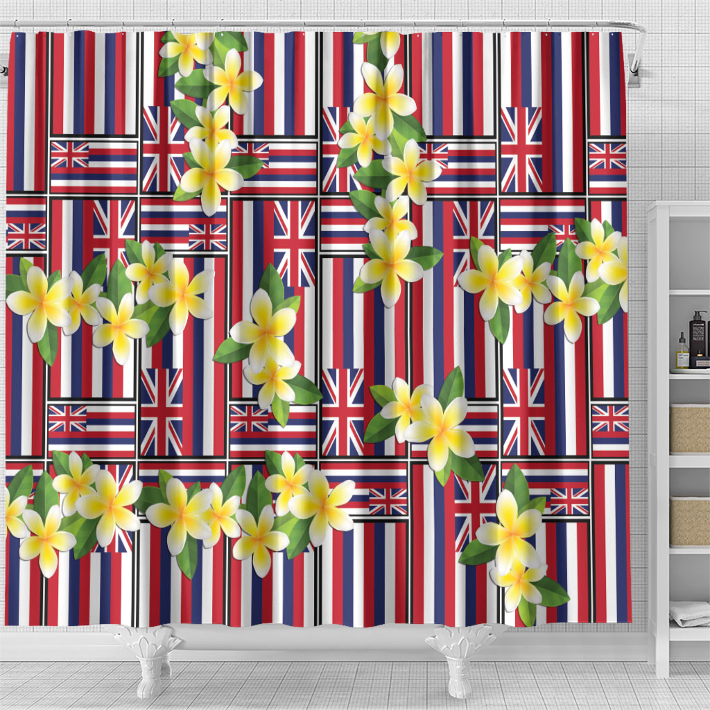 Hawaii Plumeria Lei Shower Curtain Hawaiian Flag Motif LT9 - Polynesian Pride