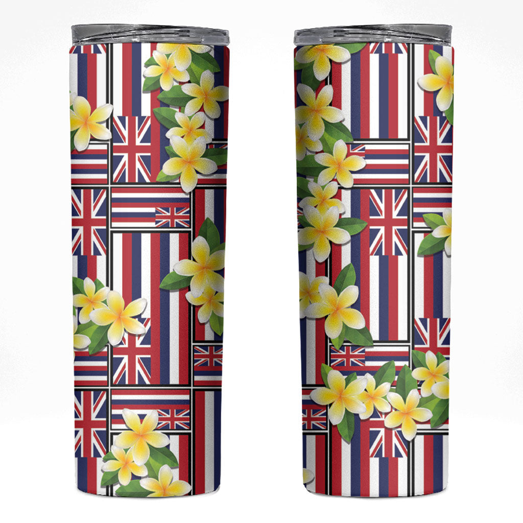 Hawaii Plumeria Lei Skinny Tumbler Hawaiian Flag Motif LT9 Red - Polynesian Pride