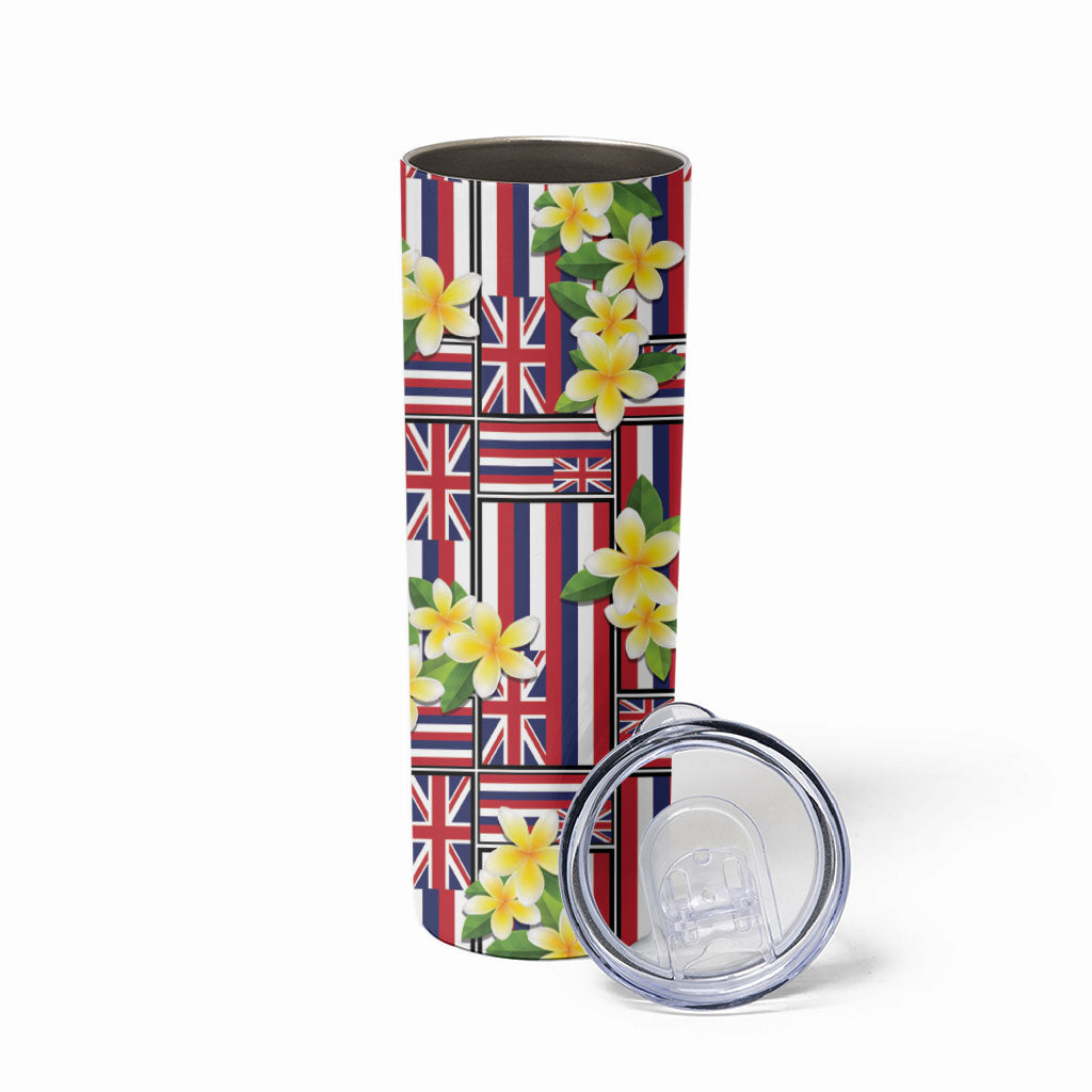 Hawaii Plumeria Lei Skinny Tumbler Hawaiian Flag Motif LT9 - Polynesian Pride