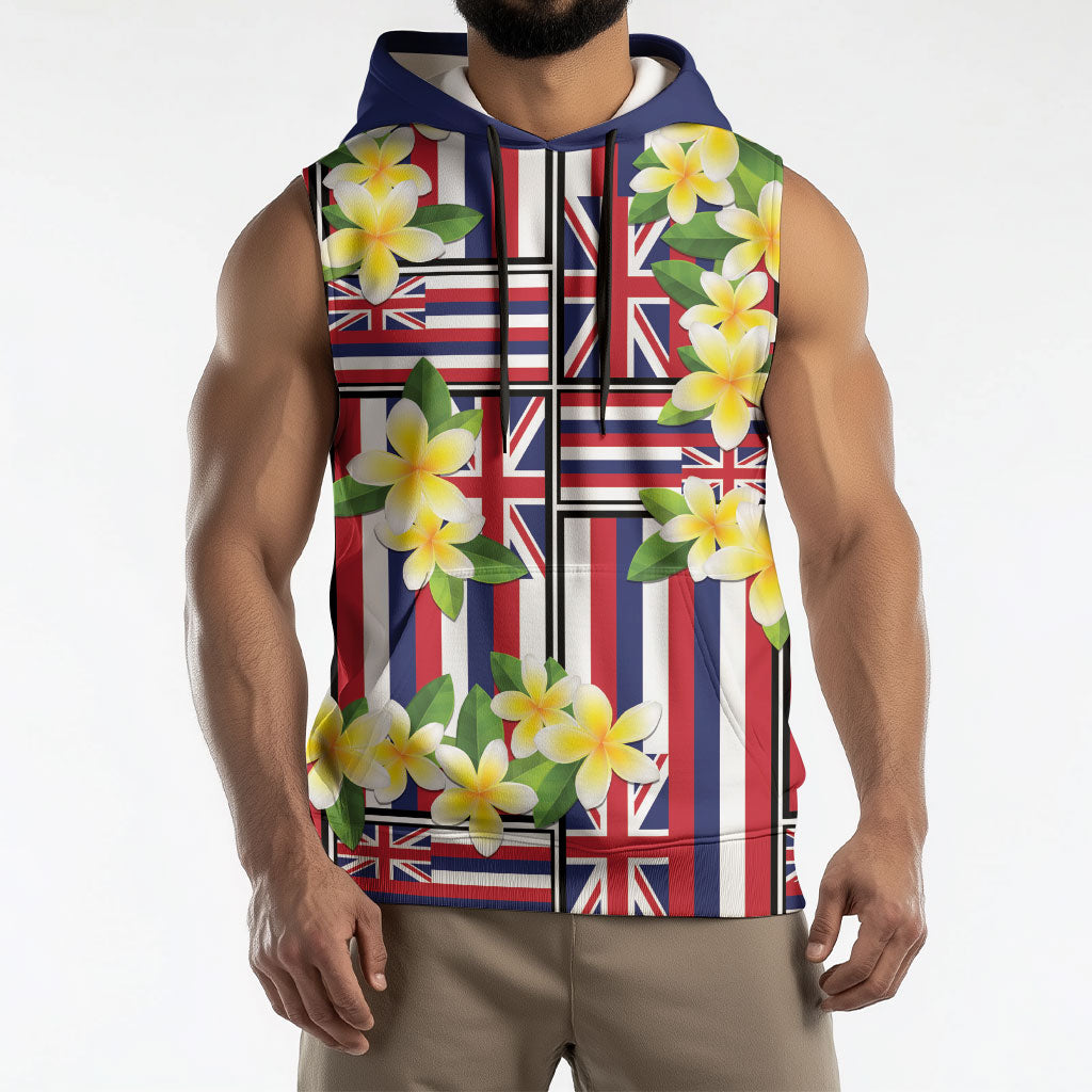 Hawaii Plumeria Lei Sleeveless Hoodie Hawaiian Flag Motif