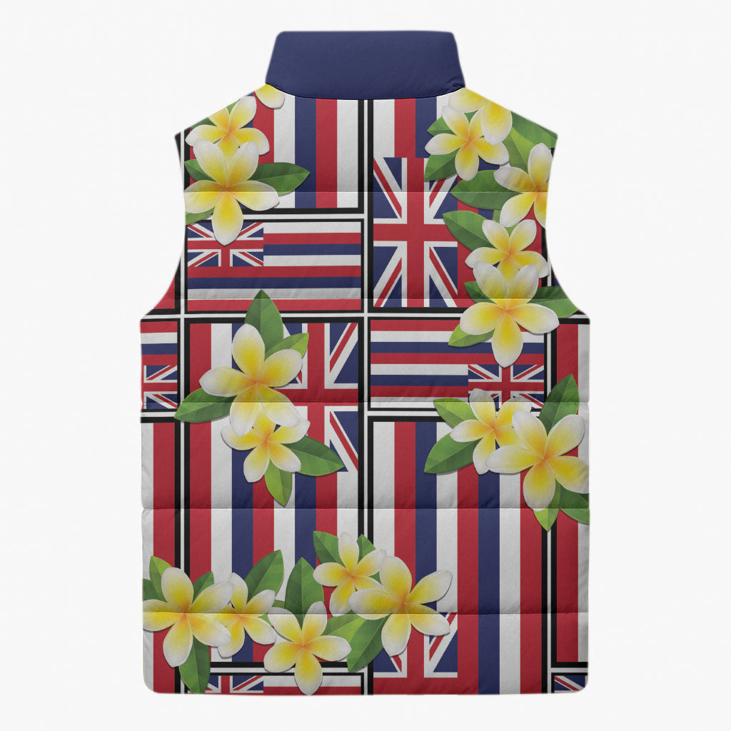 Hawaii Plumeria Lei Sleeveless Puffer Jacket Hawaiian Flag Motif LT9 - Polynesian Pride