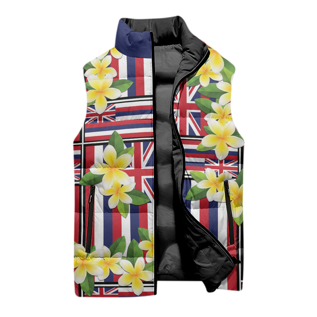 Hawaii Plumeria Lei Sleeveless Puffer Jacket Hawaiian Flag Motif LT9 - Polynesian Pride
