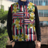 Hawaii Plumeria Lei Sleeveless Puffer Jacket Hawaiian Flag Motif LT9 - Polynesian Pride