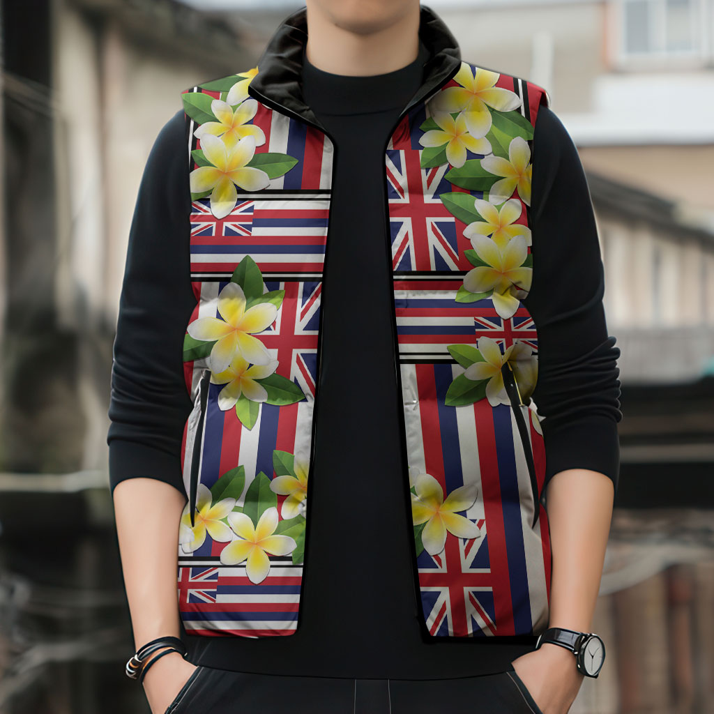 Hawaii Plumeria Lei Sleeveless Puffer Jacket Hawaiian Flag Motif LT9 - Polynesian Pride
