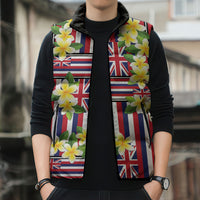 Hawaii Plumeria Lei Sleeveless Puffer Jacket Hawaiian Flag Motif LT9 - Polynesian Pride