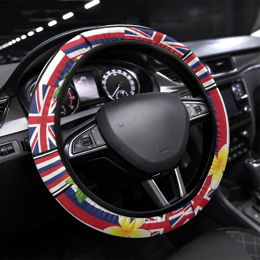 Hawaii Plumeria Lei Steering Wheel Cover Hawaiian Flag Motif LT9 Universal Fit Red - Polynesian Pride