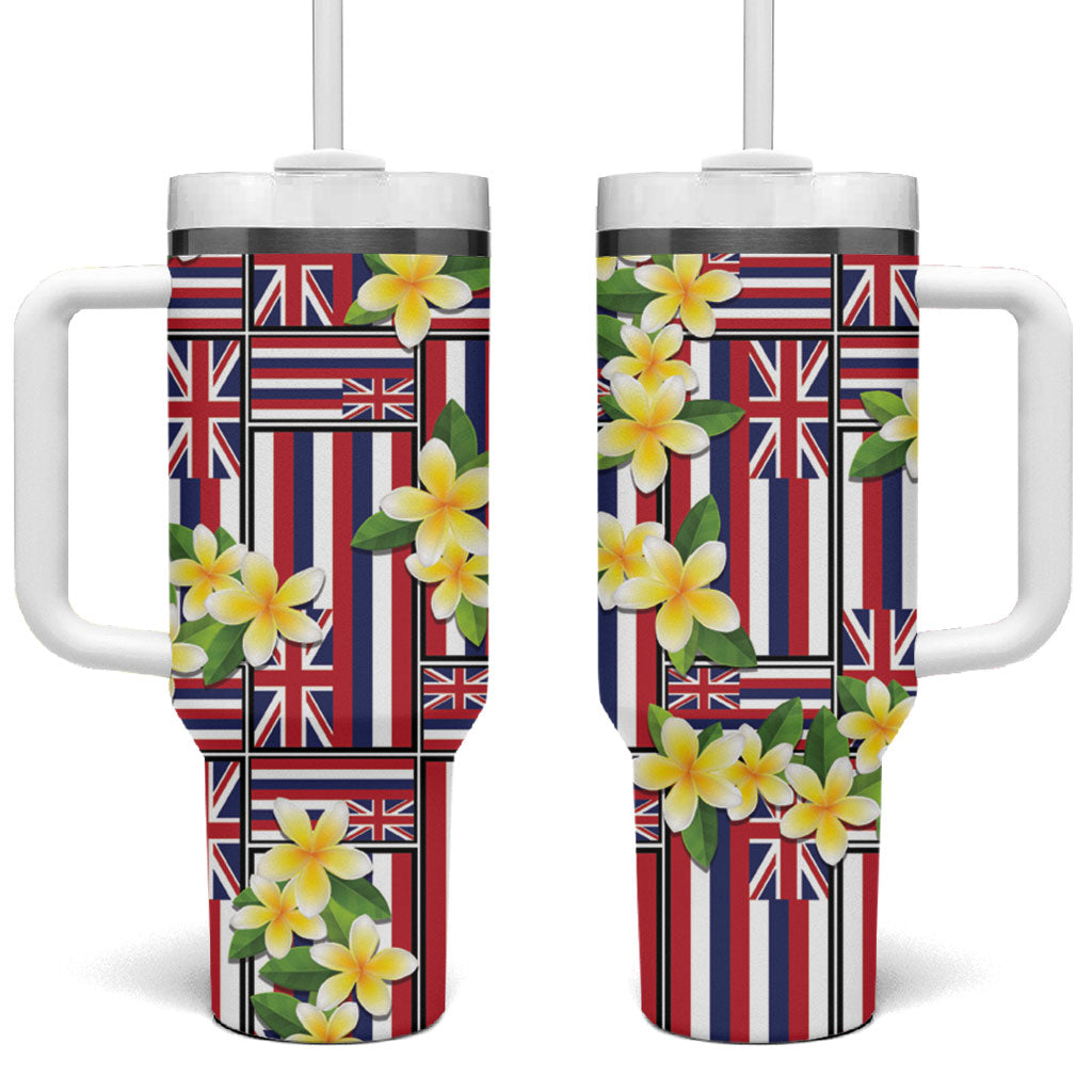 Hawaii Plumeria Lei Tumbler With Handle Hawaiian Flag Motif
