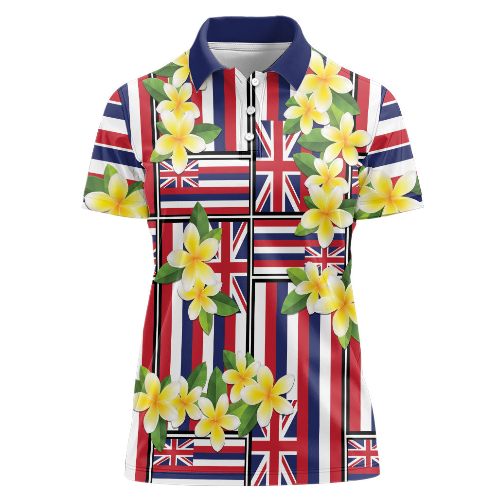 Hawaii Plumeria Lei Women Polo Shirt Hawaiian Flag Motif LT9 Female Red - Polynesian Pride